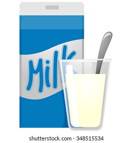 Vector Illustration of Milk Carton and Glass of Milk