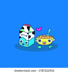 ilustración vectorial de la leche y el crunch del choco. desayuno tipo caricatura plana adecuado para páginas de aterrizaje web, carteles, volantes, pegatinas