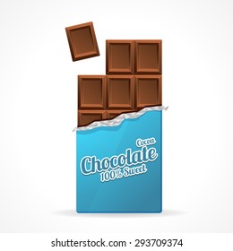 Vector illustration Milk Chocolate Bar Open in blue wrapping paper