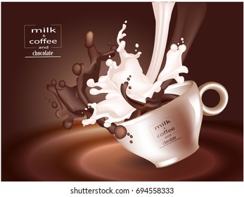 Vector illustration of milk and chocolate in a cup of coffee