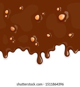 Vector illustration of milk chocolate with nuts which is flowing down