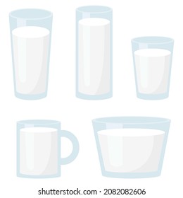 vector illustration of milk in containers of various shapes. isolated on white background