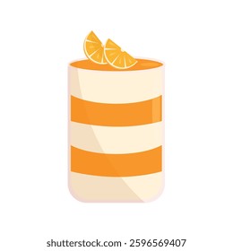 Vector illustration of a milk dessert with orange. Mousse dessert. Pudding in the glass. Perfect for menu designs, bakery branding and stickers.