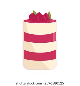 Vector illustration of a milk dessert with strawberry. Mousse dessert. Pudding in the glass. Perfect for menu designs, bakery branding and stickers.