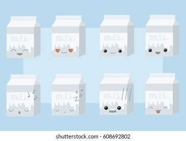 Vector illustration of milk emotions, milk in a box