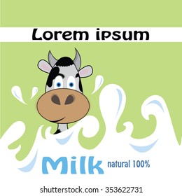 Vector illustration milk logo with cartoon cow