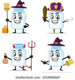 vector illustration of milk mascot collection set with love or halloween theme