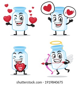 vector illustration of milk mascot collection set with love or valentine or love theme