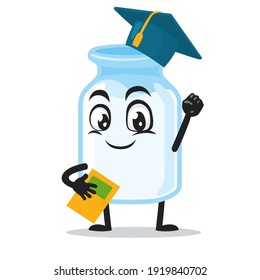 vector illustration of milk mascot graduation hat and holding book