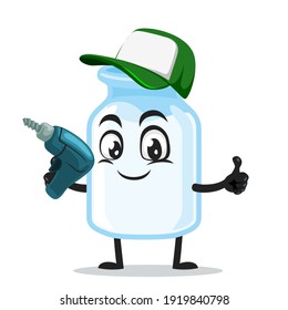 vector illustration of milk mascot holding hand drill