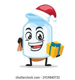 vector illustration of milk mascot wearing santa hat