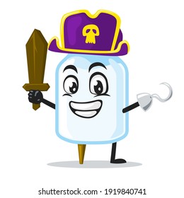 vector illustration of milk mascot wearing pirates costume and holding wooden sword