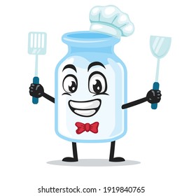 vector illustration of milk mascot wearing chef hat and holding spatula