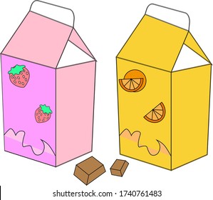Vector illustration. Milk pack and chocolate. Healthy drink isolated on white. Vector design of milk parks. 