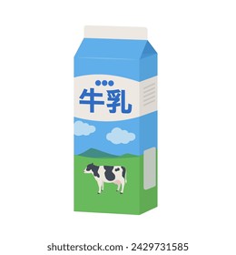 Ilustración vectorial de leche en paquete de papel (牛乳 = leche)