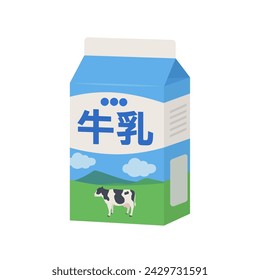 Ilustración vectorial de leche en paquete de papel (牛乳 = leche)