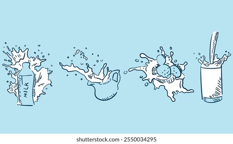 Ilustración vectorial de la colección de salpicaduras de leche con un concepto de diseño elegante y simple