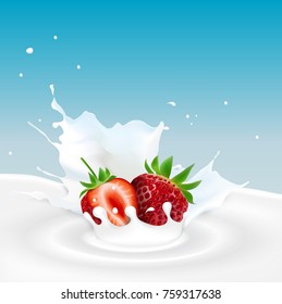 Vector illustration of Milk splash with strawberries