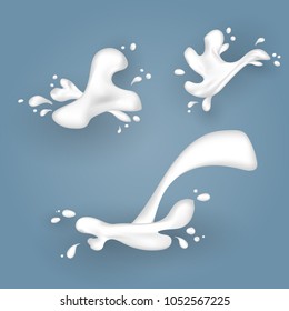 Vector illustration of milk splashes isolated on blue background. 