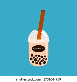 Vector illustration of milk tea with black pearl on a blue background