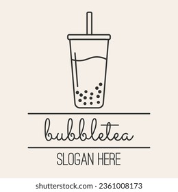Vector illustration MILK TEA cup icon on beige background. BUBBLE TEA logo. Vector illustration