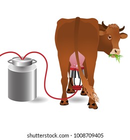Vector Illustration. Milking of a cow.
