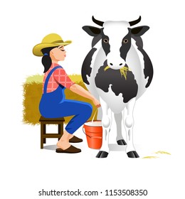 Vector Illustration. Milking of a cow.
