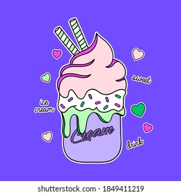 VECTOR ILLUSTRATION OF A MILKSHAKE JAR WITH ICE CREAM ON TOP, SLOGAN PRINT