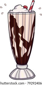 Vector illustration of a milkshake with strawberry flavor and chocolate syrup