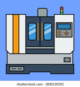 Vector illustration milling machine. CNC lathe. Metalworking. Industry and factories. Flat design.