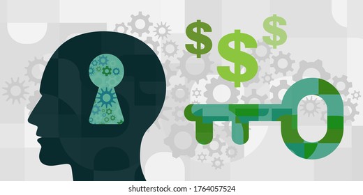 vector illustration of millionaire mindset visual with money symbols and key 