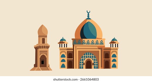 Ilustración vectorial de minaretes y arcos en estilo oriental