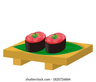 Vector illustration of Minced tuna roll . Tuna sushi