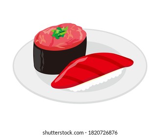 Vector illustration of Minced tuna roll . Tuna sushi