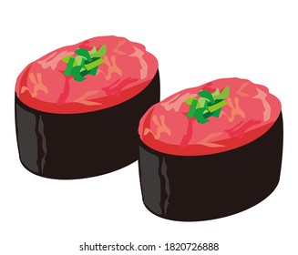 Ilustración vectorial del rollo de atún picado . Sushi de atún