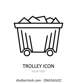 Vector illustration with miner icon - trolley with coal.