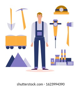 Vector illustration of a miner mining ore.