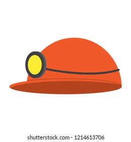 Vector illustration of a miner's helmet with a lamp on a color background. Flat icon