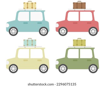 Vector illustration of a mini car without side facing, with trunk loaded.