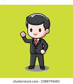 Ilustración vectorial de un pequeño personaje de caricatura de un empleado de oficina con ropa formal 