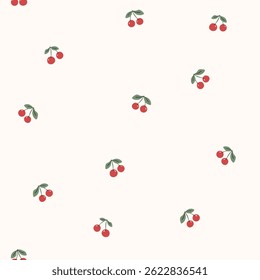 Vector illustration. Mini cherry seamless pattern, summer fabric design, baby clothes print, mini fruit seamless pattern	