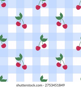 Vector illustration. Mini cherry seamless pattern, summer fabric design, baby clothes print, mini fruit seamless pattern
