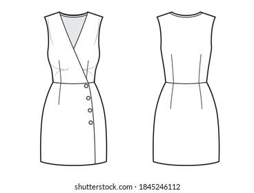 Vector illustration of mini elegant dress. Front and back. Women's clothes.