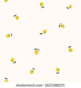 Ilustração vetorial. Mini limões padrão sem costura, design de tecido de verão, impressão de roupas de bebê, mini padrão sem costura de frutas