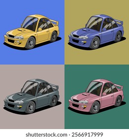 Vector illustration of a mini sports car in various bright colors