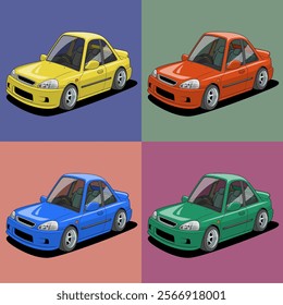 Vector illustration of a mini sports car in various bright colors