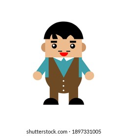 Imagen vectorial de un hombre en miniatura que usa pantalones de vaquero marrones.