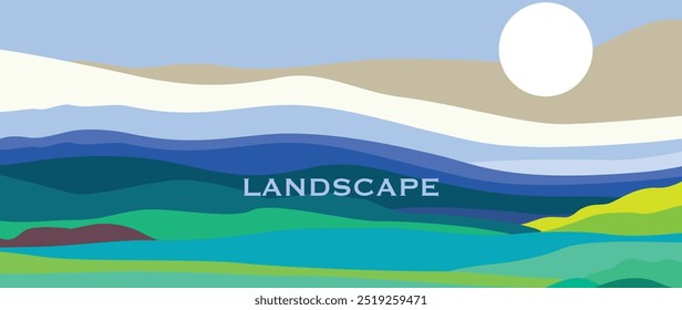 Vector illustration. Minimal abstract landscape. Perfect as a background screen saver, vector design for prints, posters, covers, wall art.