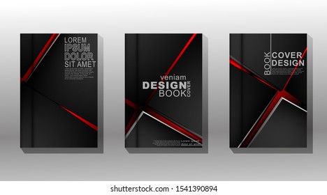 Vector illustration with minimal book cover design. set of overlapping square covers with a dark red background