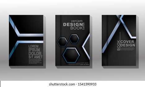 Vector illustration with minimal book cover design. Hexagon cover against a dark gray background